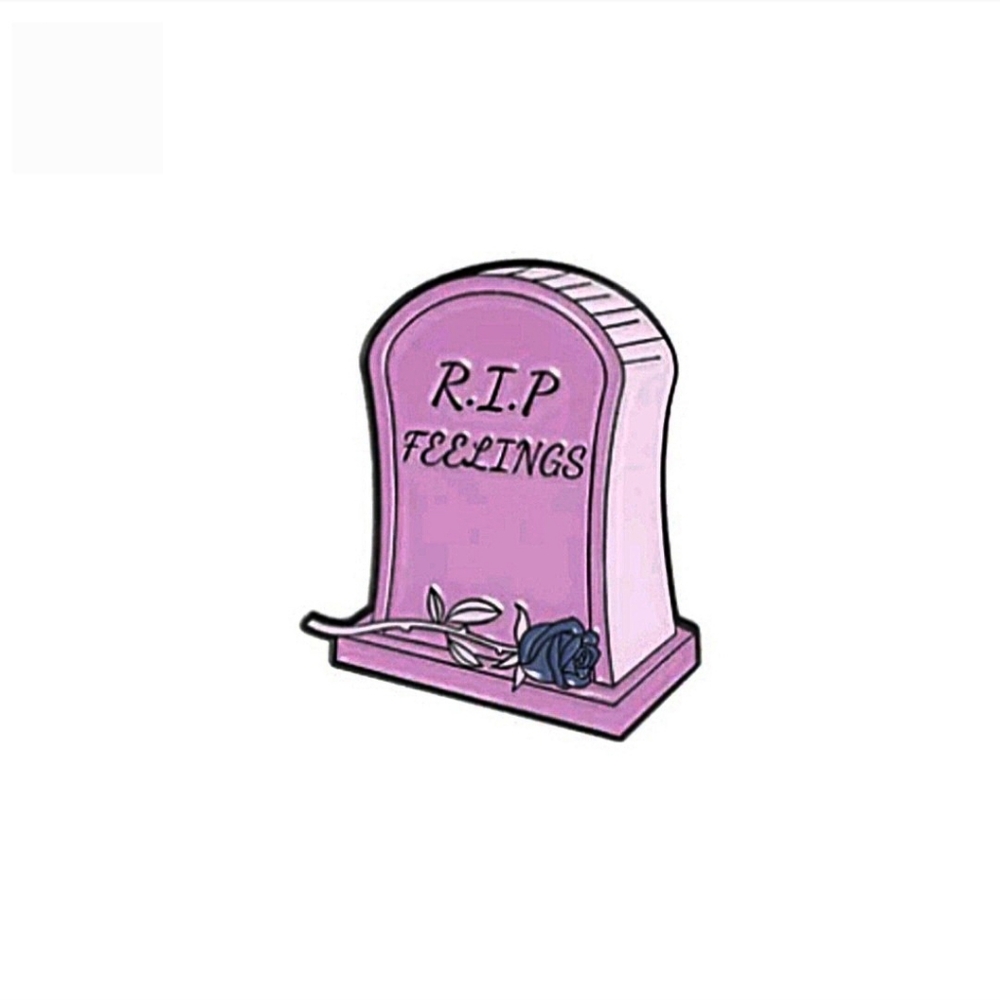 Purple Black RIP Feelings Rose Headstone Enamel Pin